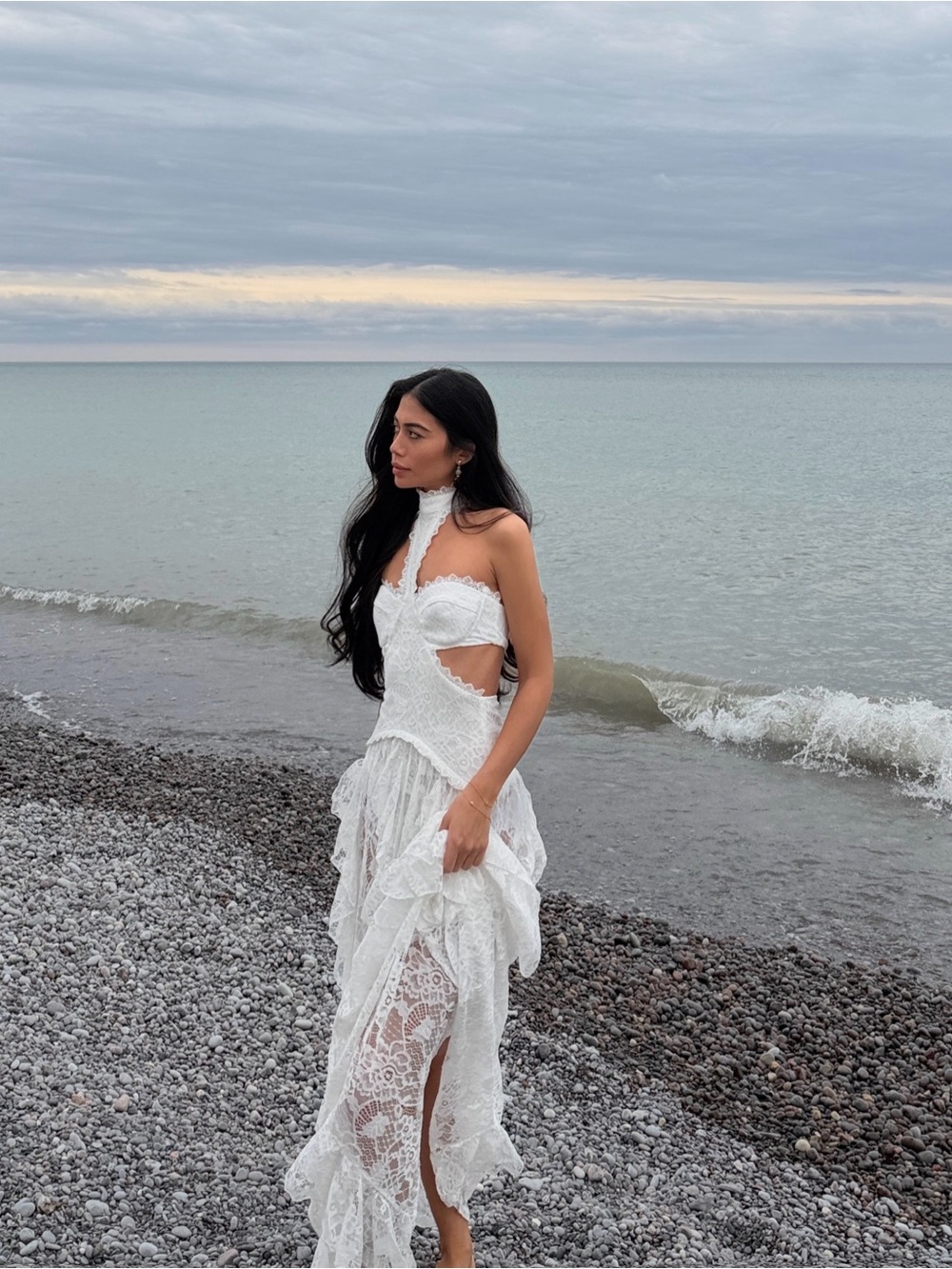 12th Tribe Princesa White Lace Drop Waist Maxi Dress